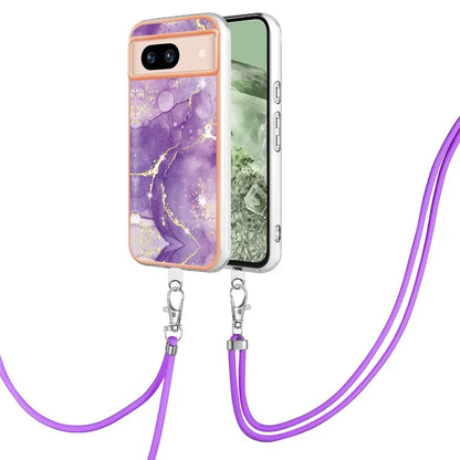 YB IMD Series-9 For Google Pixel 8a Case IMD Electroplating TPU Protective Shell with Lanyard