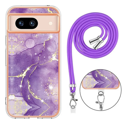 YB IMD Series-9 For Google Pixel 8a Case IMD Electroplating TPU Protective Shell with Lanyard