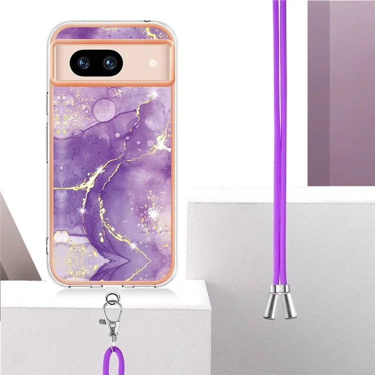 YB IMD Series-9 For Google Pixel 8a Case IMD Electroplating TPU Protective Shell with Lanyard