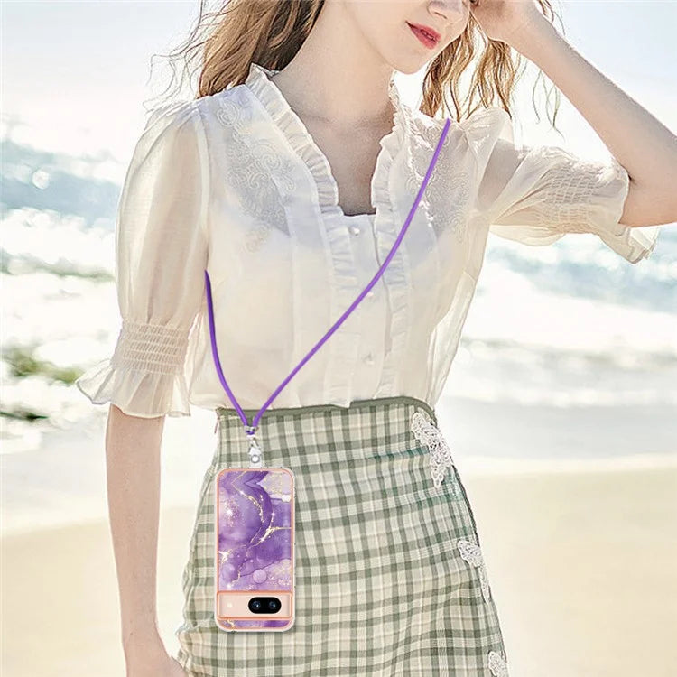 YB IMD Series-9 For Google Pixel 8a Case IMD Electroplating TPU Protective Shell with Lanyard