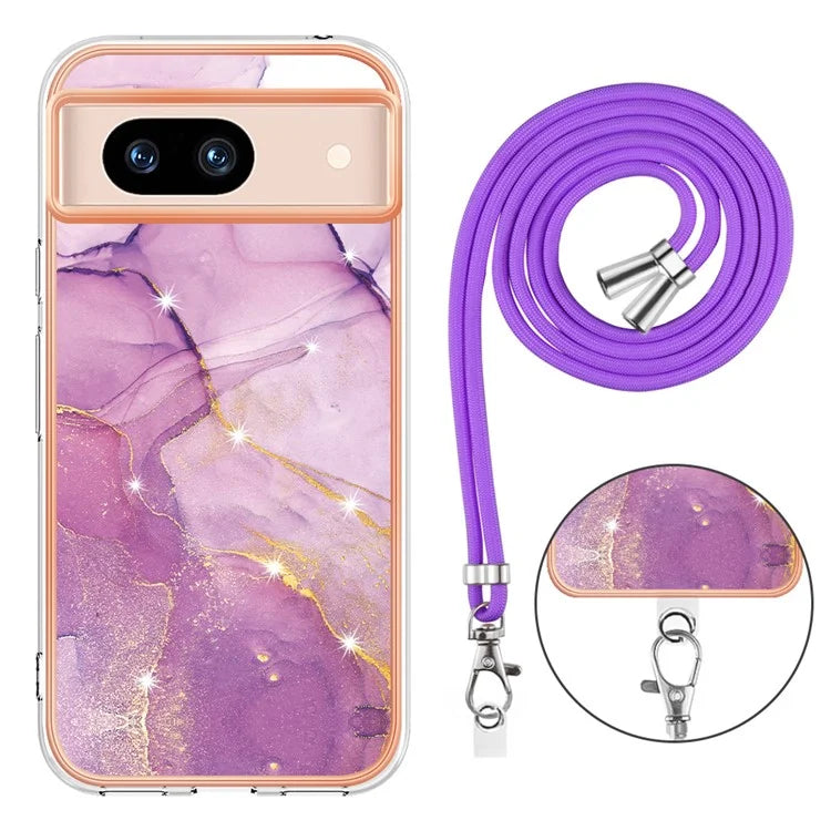YB IMD Series-9 For Google Pixel 8a Case IMD Electroplating TPU Protective Shell with Lanyard