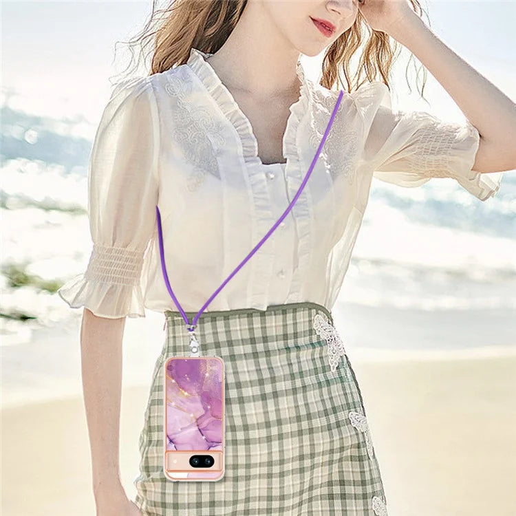 YB IMD Series-9 For Google Pixel 8a Case IMD Electroplating TPU Protective Shell with Lanyard