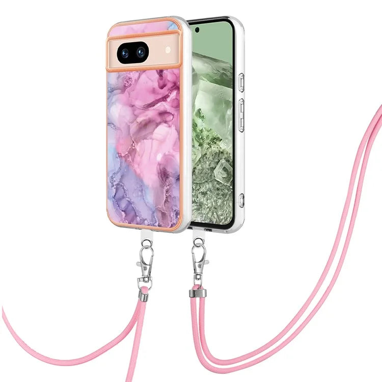 YB IMD Series-18 Style E for Google Pixel 8a Case Marble Pattern 2.0mm TPU Crossbody Protective Cover