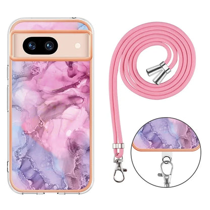 YB IMD Series-18 Style E for Google Pixel 8a Case Marble Pattern 2.0mm TPU Crossbody Protective Cover