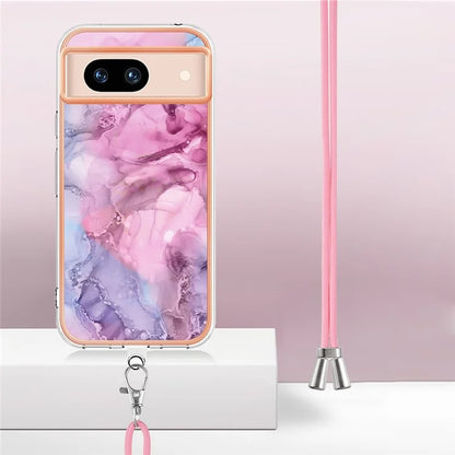 YB IMD Series-18 Style E for Google Pixel 8a Case Marble Pattern 2.0mm TPU Crossbody Protective Cover