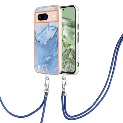 YB IMD Series-18 Style E for Google Pixel 8a Case Marble Pattern 2.0mm TPU Crossbody Protective Cover