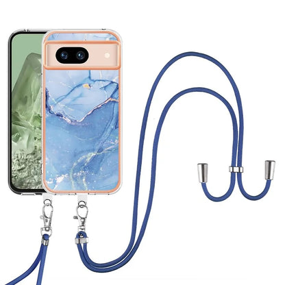 YB IMD Series-18 Style E for Google Pixel 8a Case Marble Pattern 2.0mm TPU Crossbody Protective Cover