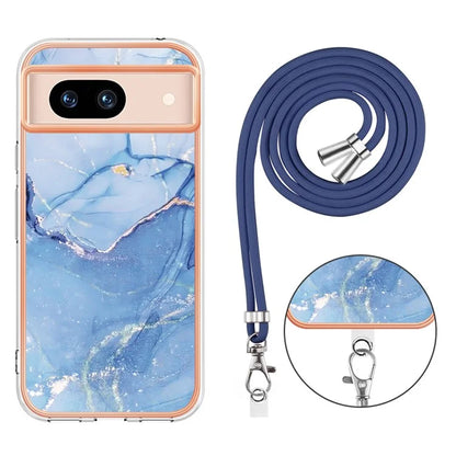 YB IMD Series-18 Style E for Google Pixel 8a Case Marble Pattern 2.0mm TPU Crossbody Protective Cover