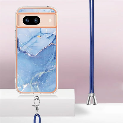 YB IMD Series-18 Style E for Google Pixel 8a Case Marble Pattern 2.0mm TPU Crossbody Protective Cover
