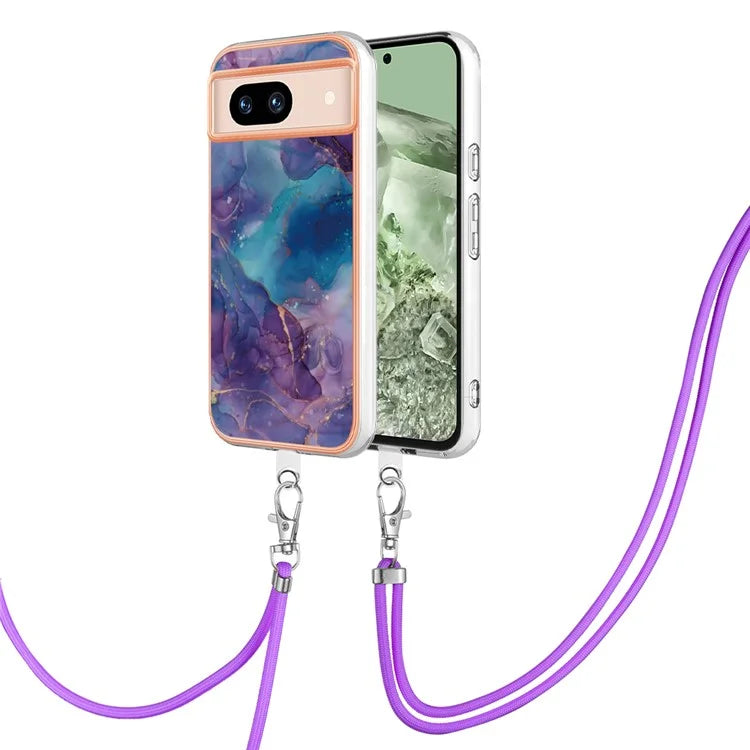 YB IMD Series-18 Style E for Google Pixel 8a Case Marble Pattern 2.0mm TPU Crossbody Protective Cover