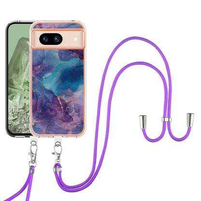 YB IMD Series-18 Style E for Google Pixel 8a Case Marble Pattern 2.0mm TPU Crossbody Protective Cover