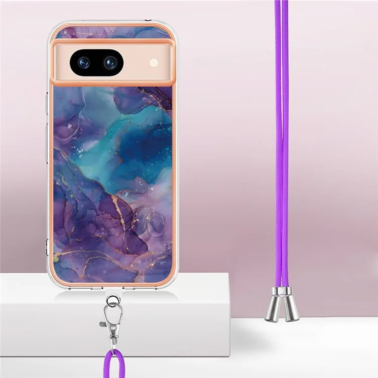 YB IMD Series-18 Style E for Google Pixel 8a Case Marble Pattern 2.0mm TPU Crossbody Protective Cover