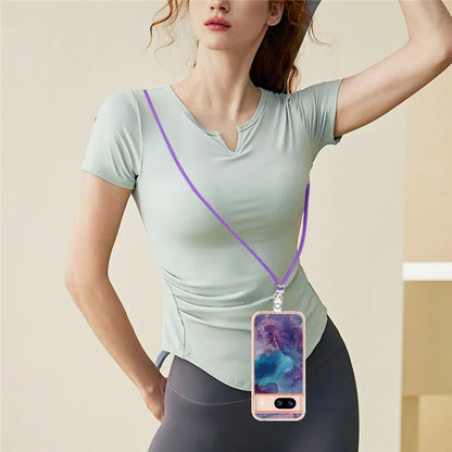 YB IMD Series-18 Style E for Google Pixel 8a Case Marble Pattern 2.0mm TPU Crossbody Protective Cover