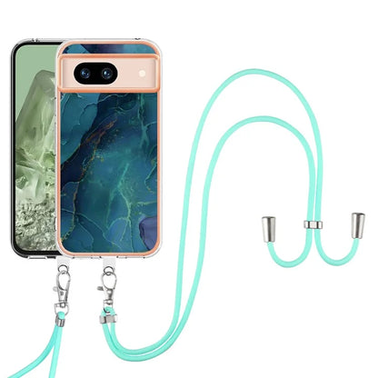 YB IMD Series-18 Style E for Google Pixel 8a Case Marble Pattern 2.0mm TPU Crossbody Protective Cover