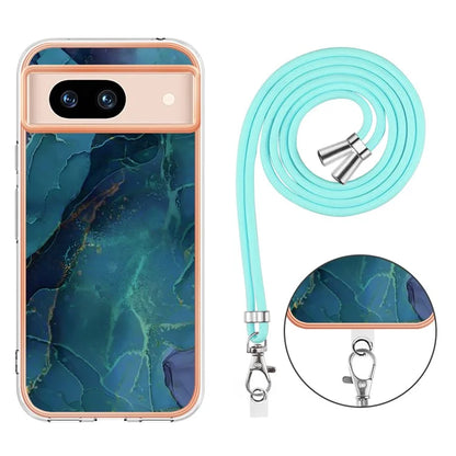 YB IMD Series-18 Style E for Google Pixel 8a Case Marble Pattern 2.0mm TPU Crossbody Protective Cover