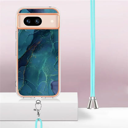 YB IMD Series-18 Style E for Google Pixel 8a Case Marble Pattern 2.0mm TPU Crossbody Protective Cover