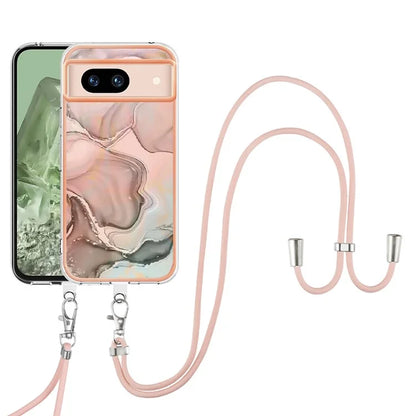 YB IMD Series-18 Style E for Google Pixel 8a Case Marble Pattern 2.0mm TPU Crossbody Protective Cover