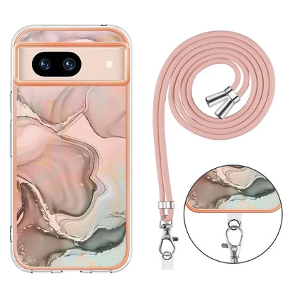 YB IMD Series-18 Style E for Google Pixel 8a Case Marble Pattern 2.0mm TPU Crossbody Protective Cover