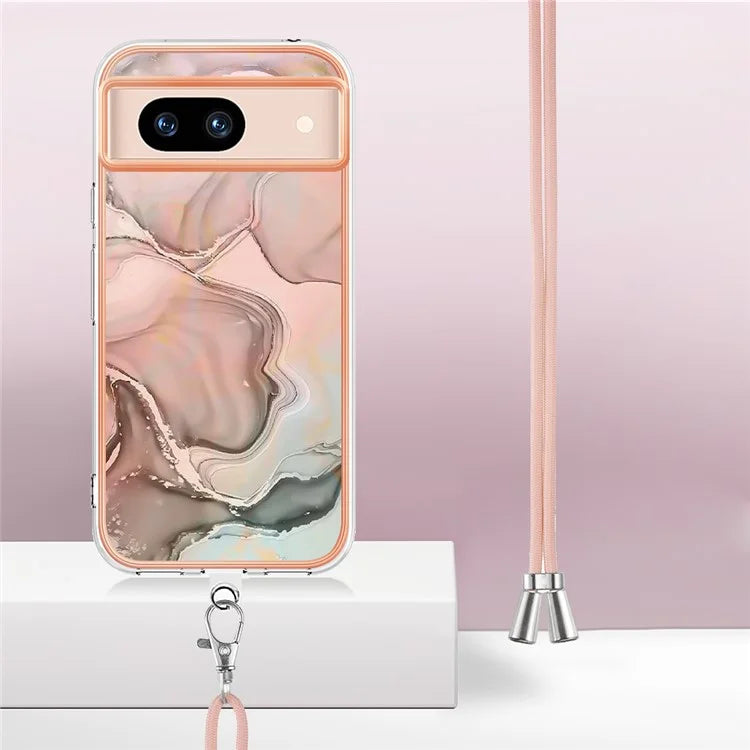 YB IMD Series-18 Style E for Google Pixel 8a Case Marble Pattern 2.0mm TPU Crossbody Protective Cover