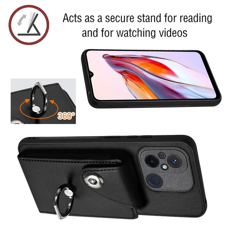 YB Leather Coating Series-7 for Xiaomi Redmi 12C 4G Magnetic Case Shockproof Finger Ring Phone Shell