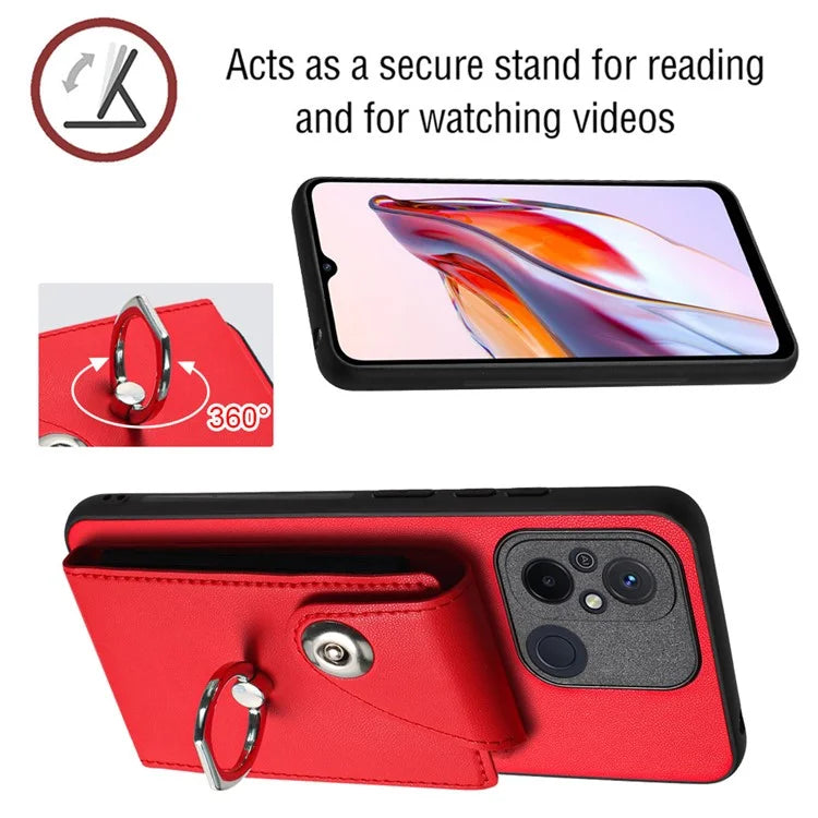 YB Leather Coating Series-7 for Xiaomi Redmi 12C 4G Magnetic Case Shockproof Finger Ring Phone Shell