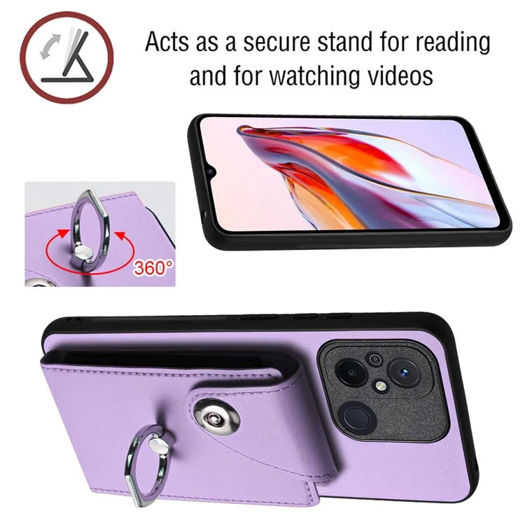YB Leather Coating Series-7 for Xiaomi Redmi 12C 4G Magnetic Case Shockproof Finger Ring Phone Shell