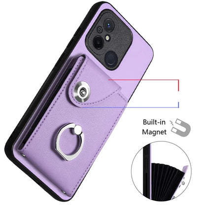 YB Leather Coating Series-7 for Xiaomi Redmi 12C 4G Magnetic Case Shockproof Finger Ring Phone Shell