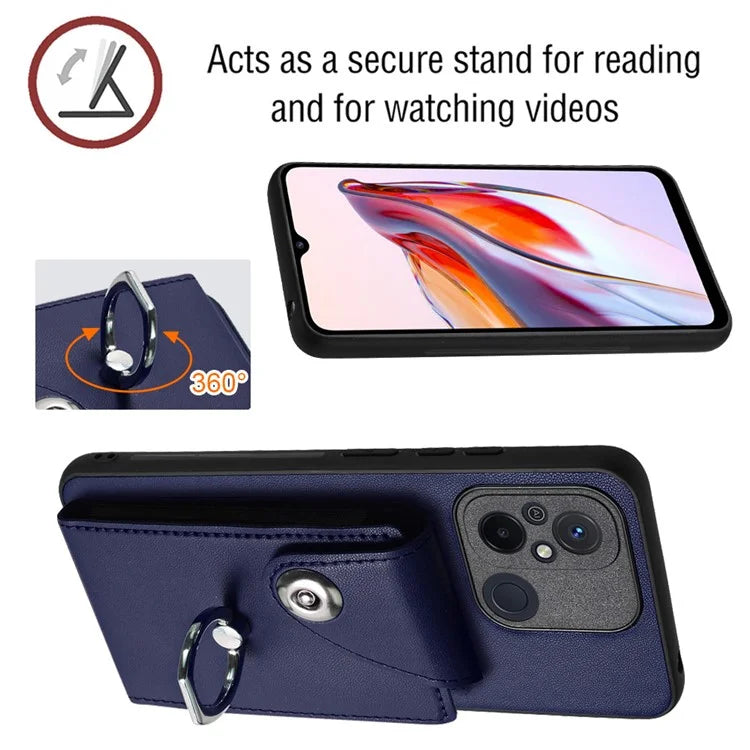 YB Leather Coating Series-7 for Xiaomi Redmi 12C 4G Magnetic Case Shockproof Finger Ring Phone Shell