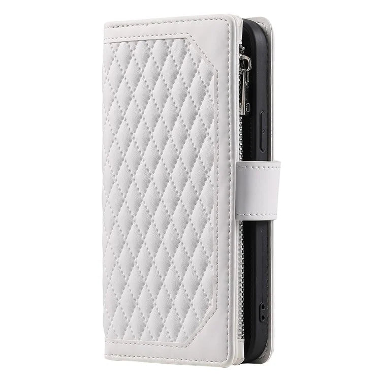 For Samsung Galaxy A55 5G Wallet Case Rhombus PU Leather Flip Phone Cover with Strap