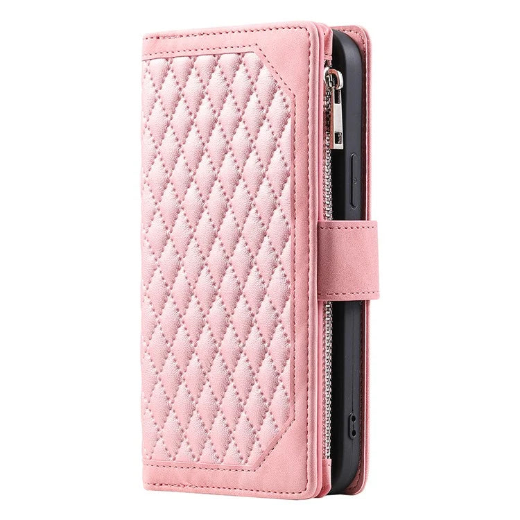 For Samsung Galaxy A55 5G Wallet Case Rhombus PU Leather Flip Phone Cover with Strap