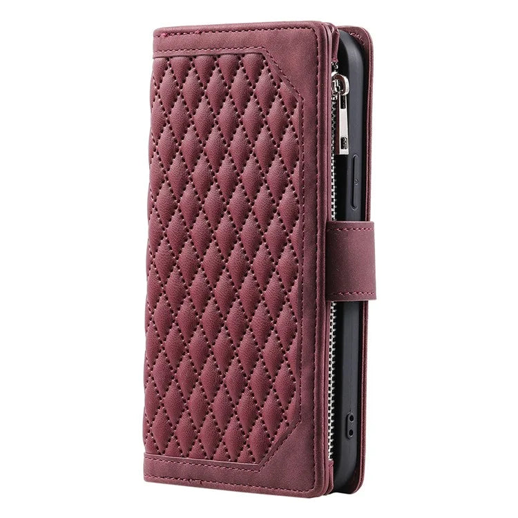 For Samsung Galaxy A55 5G Wallet Case Rhombus PU Leather Flip Phone Cover with Strap