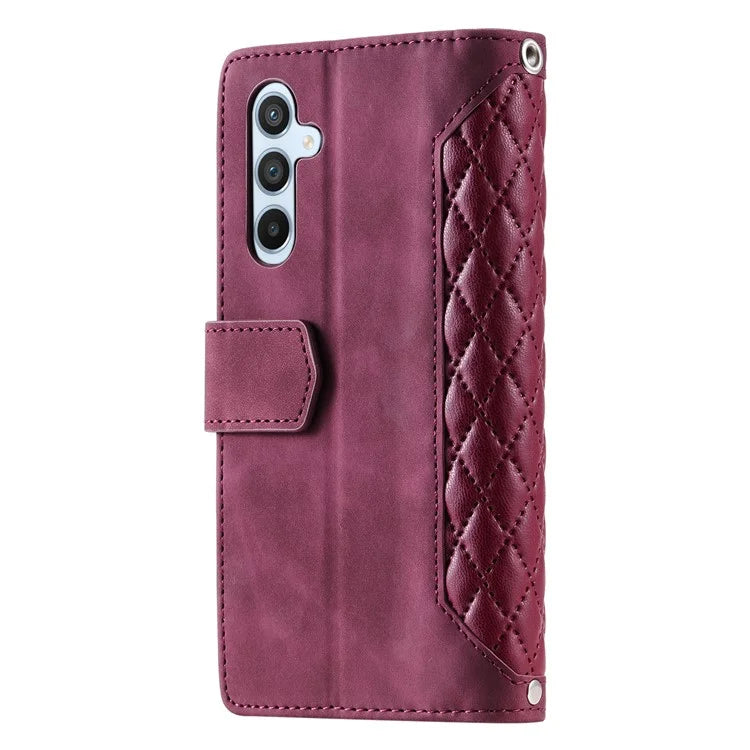 For Samsung Galaxy A55 5G Wallet Case Rhombus PU Leather Flip Phone Cover with Strap