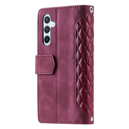 For Samsung Galaxy A55 5G Wallet Case Rhombus PU Leather Flip Phone Cover with Strap