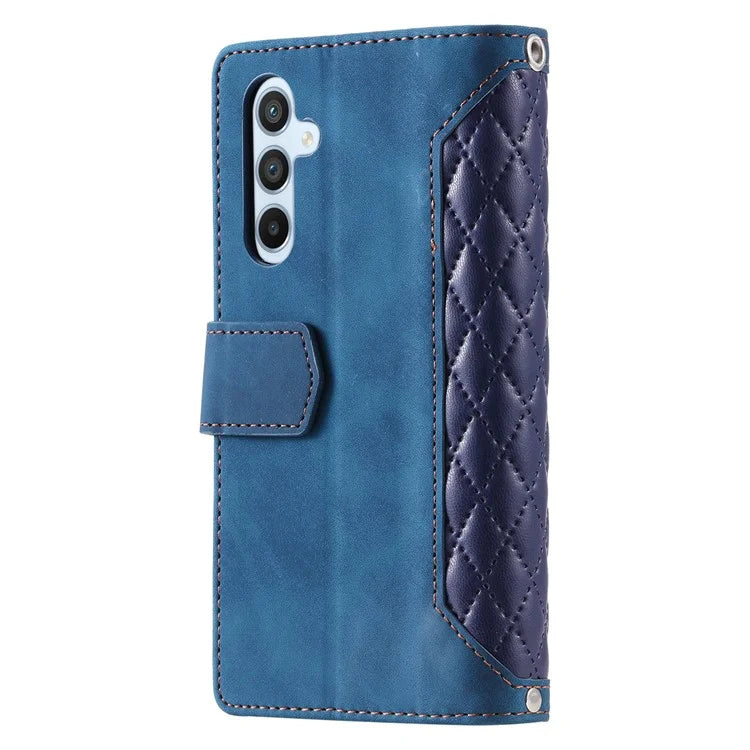 For Samsung Galaxy A55 5G Wallet Case Rhombus PU Leather Flip Phone Cover with Strap