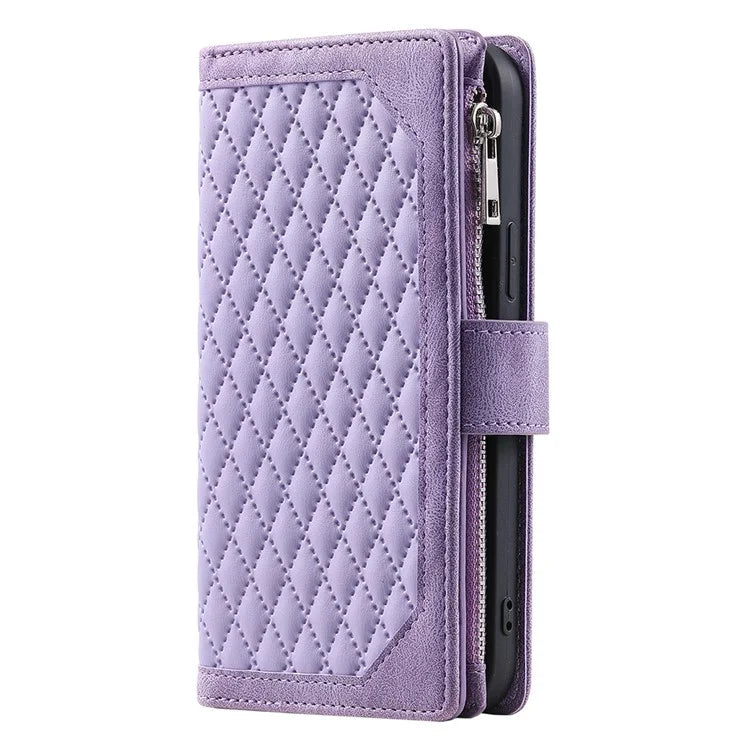 For Samsung Galaxy A55 5G Wallet Case Rhombus PU Leather Flip Phone Cover with Strap