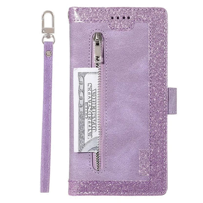 For Samsung Galaxy A35 5G PU Leather Case Wristlet Zipper 9 Card Holder Phone Cover