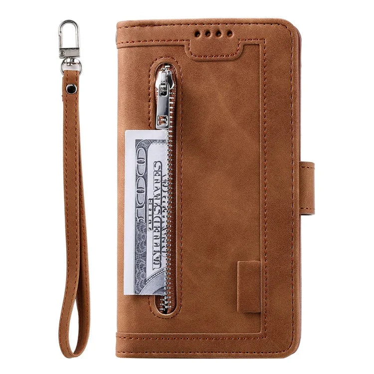 For Samsung Galaxy A35 5G PU Leather Case Wristlet Zipper 9 Card Holder Phone Cover