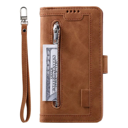 For Samsung Galaxy A35 5G PU Leather Case Wristlet Zipper 9 Card Holder Phone Cover
