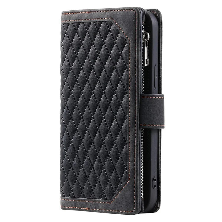 For Samsung Galaxy A35 5G Rhombus Leather Case with Zipper Lanyard Stand Phone Cover