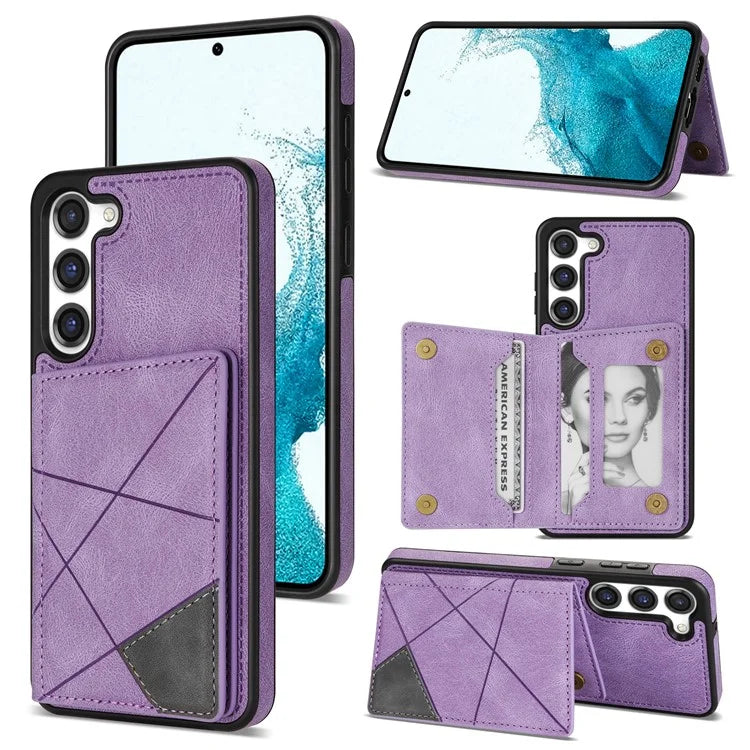 For Samsung Galaxy S24 Case Line Splicing Imprinted Leather Phone Cover