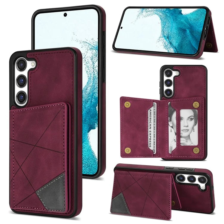 For Samsung Galaxy S24 Case Line Splicing Imprinted Leather Phone Cover