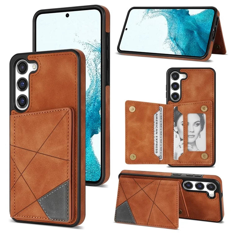 For Samsung Galaxy S24 Case Line Splicing Imprinted Leather Phone Cover