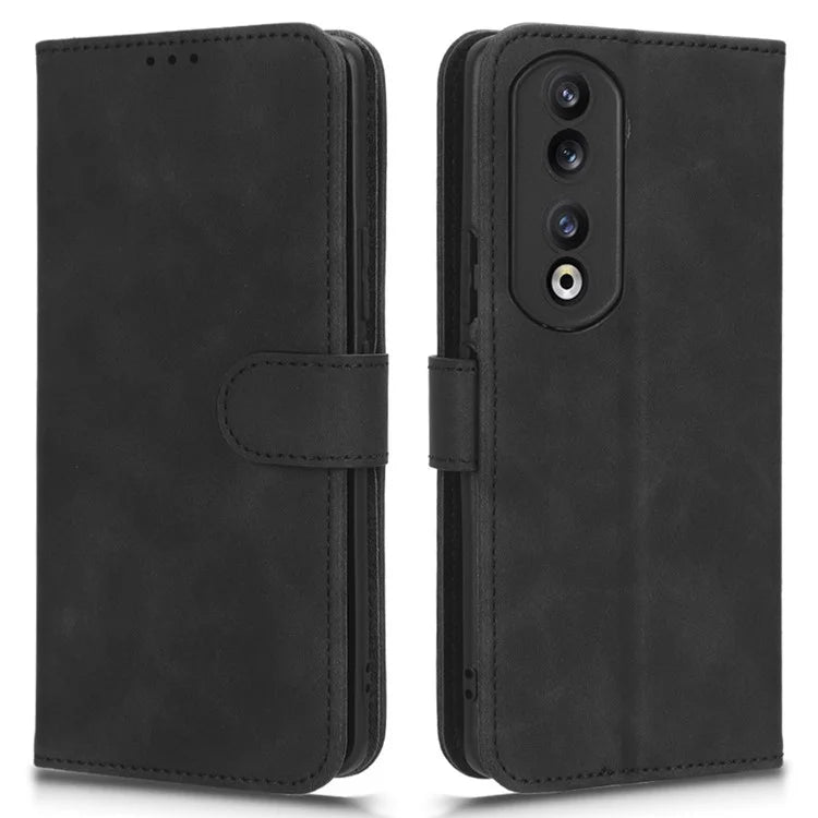 For Honor 90 Skin-Feel Flip Leather Case with Lanyard