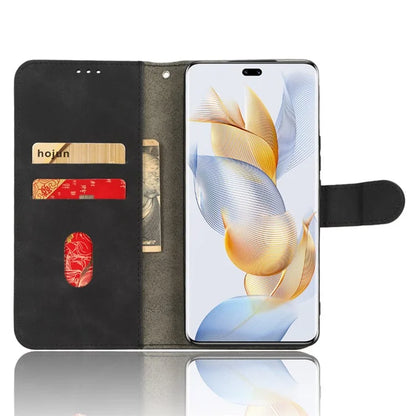 For Honor 90 Skin-Feel Flip Leather Case with Lanyard