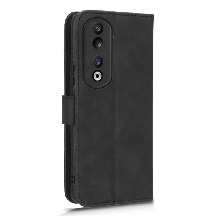 For Honor 90 Skin-Feel Flip Leather Case with Lanyard