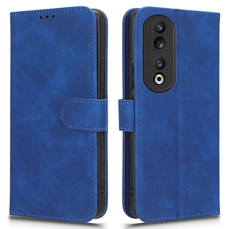 For Honor 90 Skin-Feel Flip Leather Case with Lanyard