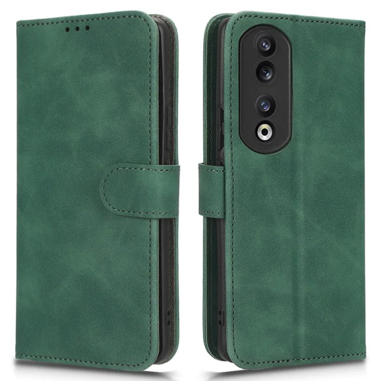 For Honor 90 Skin-Feel Flip Leather Case with Lanyard
