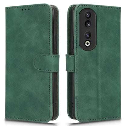 For Honor 90 Skin-Feel Flip Leather Case with Lanyard