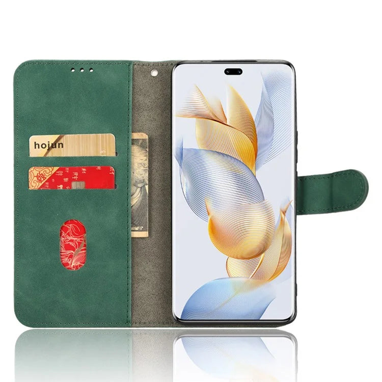 For Honor 90 Skin-Feel Flip Leather Case with Lanyard