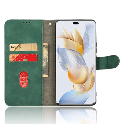 For Honor 90 Skin-Feel Flip Leather Case with Lanyard
